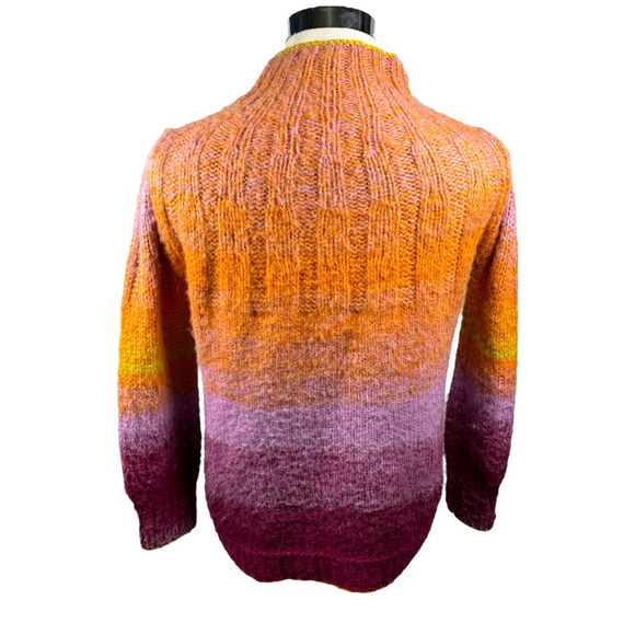 Anthropologie Ombre Chunky Sweater Womens XXS Orange Pink Pullover Mock Neck - Picture 2 of 12